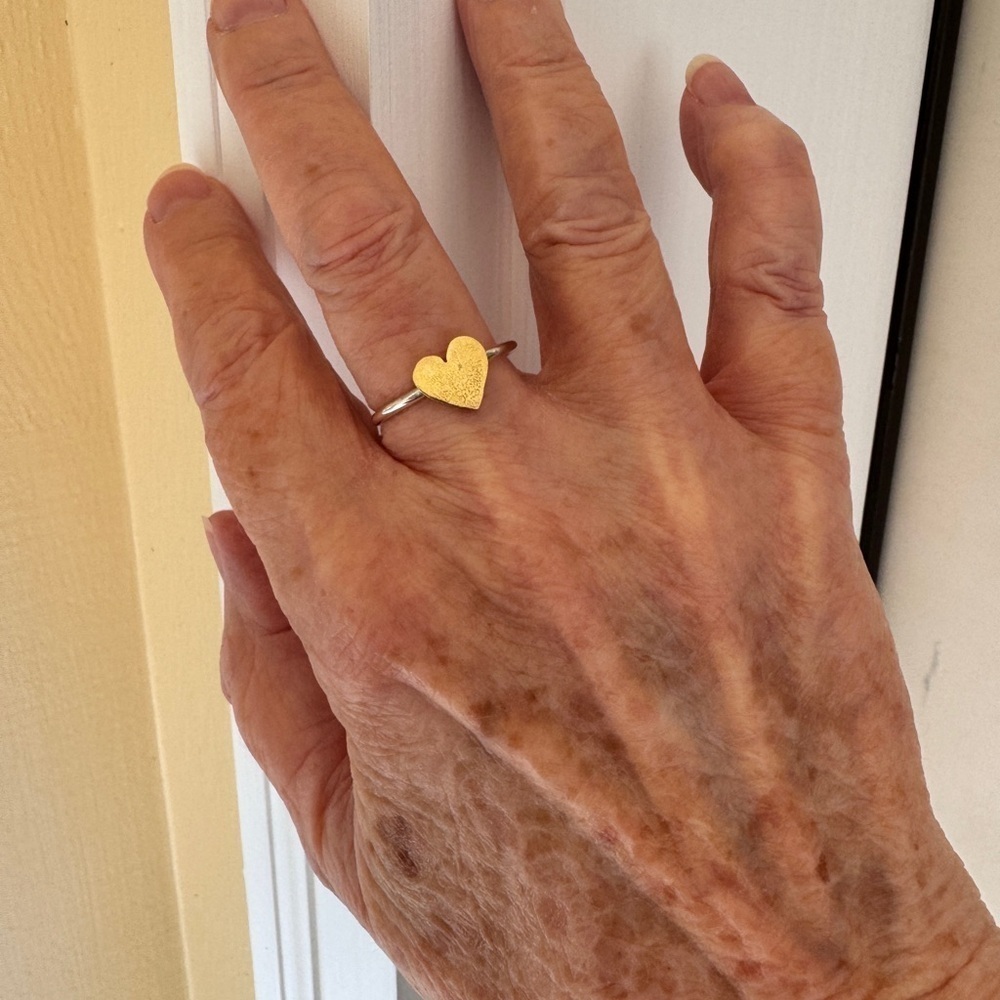 Handmade Sterling Silver Ring Brass Heart Size 8 Mixed Metal Minimalist - Picture 6 of 7